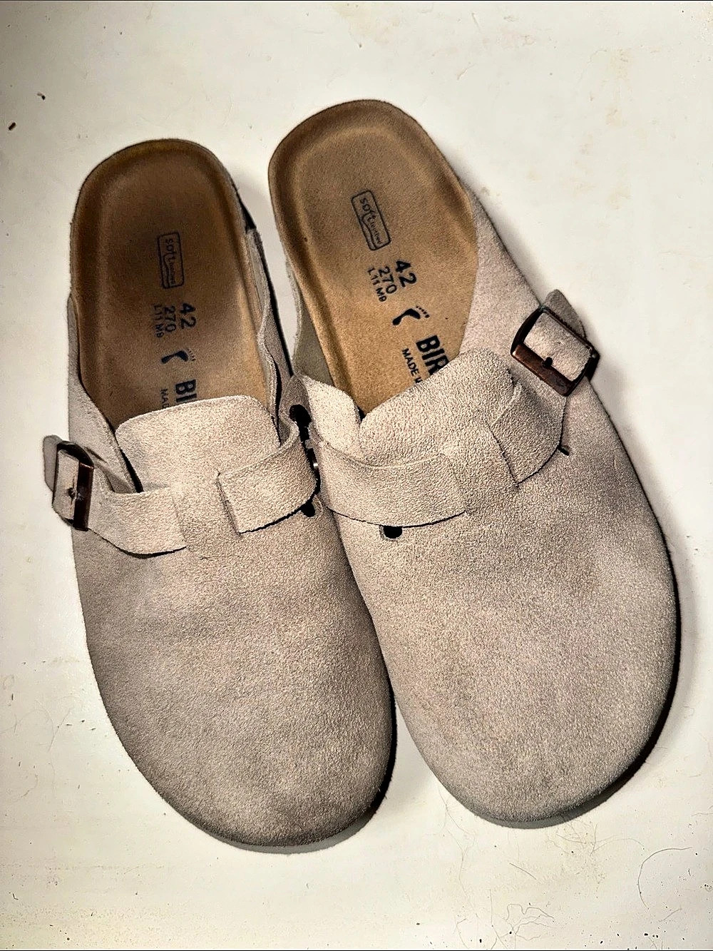 Birkenstock Boston Soft Footbed Taupe Suede Soft Footbed Clogs Beige EU 42